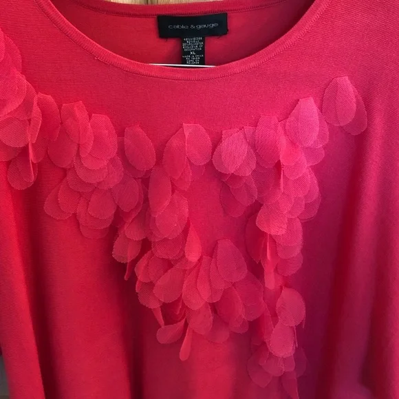 Cable & Gauge Short Sleeve Sweater Top Flutter Accents XL Coral - Picture 2 of 4